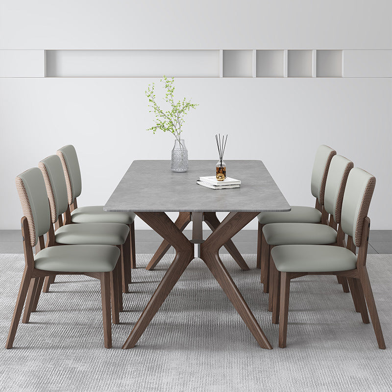 Contemporary Style 1/4/5/7 Pieces Dining Chairs Set Rectangle Stone Furniture in Gray