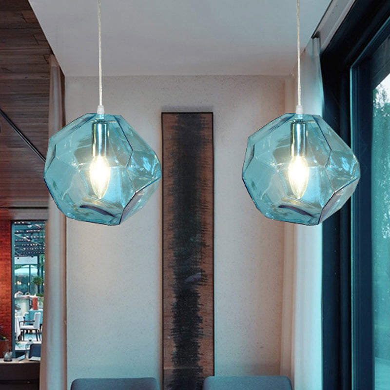 Faceted Grey/Orange/Purple Glass Pendant Lighting Contemporary 1 Light Dining Room Led Hanging Lamp Fixture