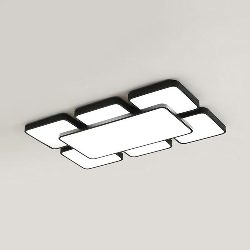 Lámpara empotrada de techo para dormitorio con pantalla cuadrada/rectangular, acrílico, 20,5"/24,5" W, 5/7 luces, lámpara de montaje empotrado estilo modernista en negro/blanco