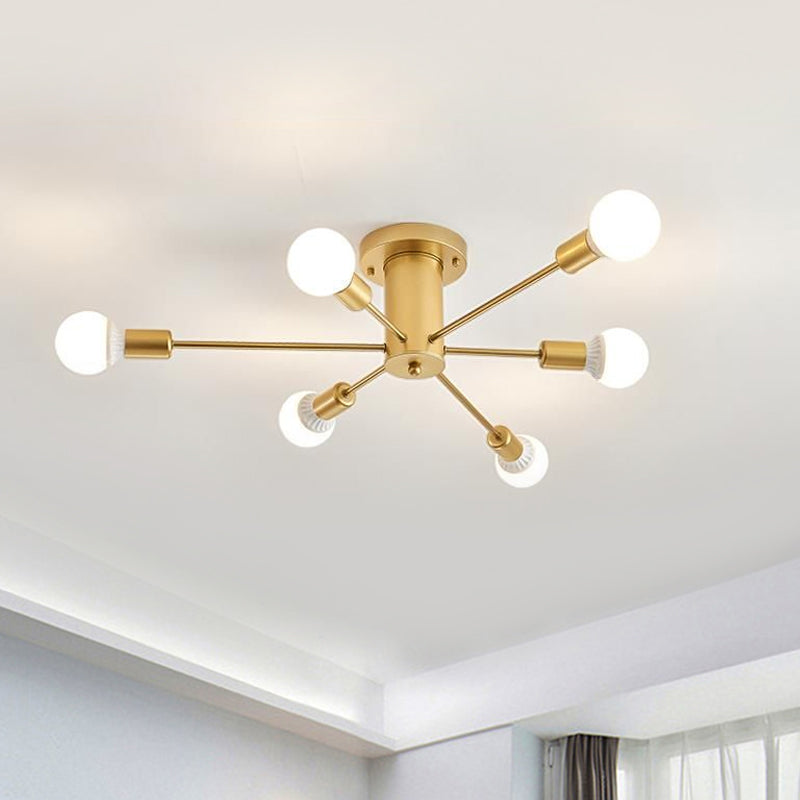Gouden Starburst plafondgemonteerde kroonluchter eigentijds metaal 6/8/10 hoofden slaapkamer inbouwlamp