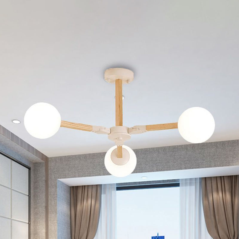 Weiß/schwarz/goldener Zweig Kronleuchter Beleuchtung zeitgenössischer 3/6/9 Lichter Holzhänge Deckenlampe mit weißem Glas Globaler Schatten