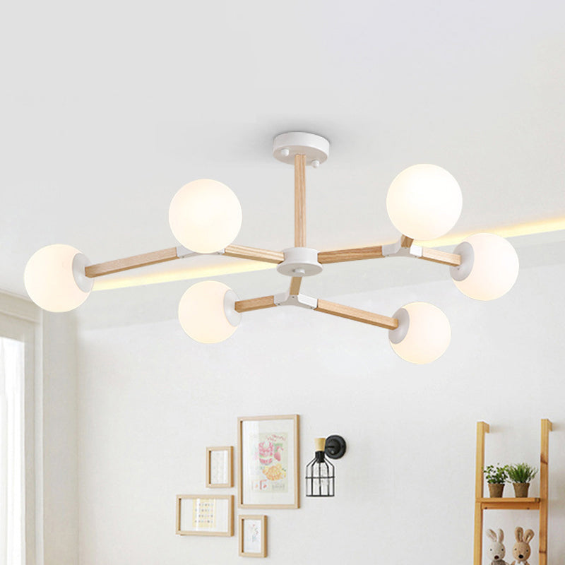 Weiß/schwarz/goldener Zweig Kronleuchter Beleuchtung zeitgenössischer 3/6/9 Lichter Holzhänge Deckenlampe mit weißem Glas Globaler Schatten