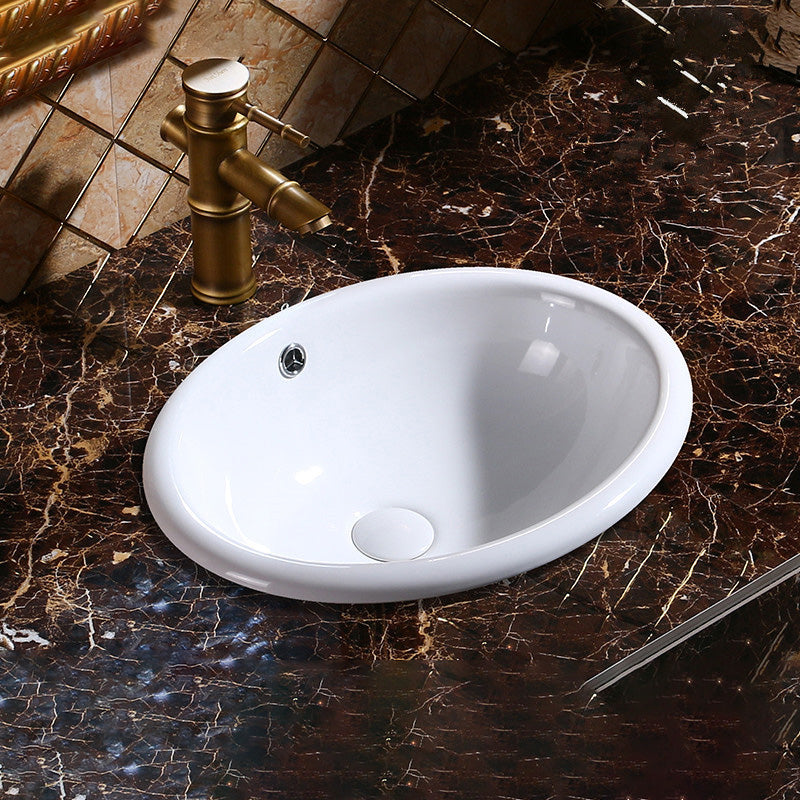 Modern Bathroom Sink Porcelain Oval-Shape Drop-in Bathroom Sink with Pop-Up Drain