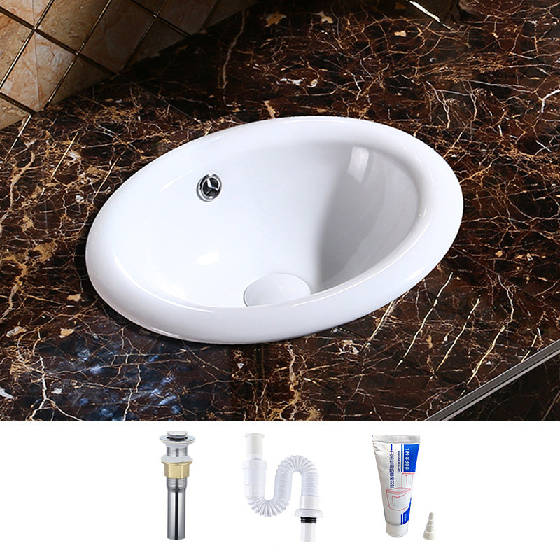 Modern Bathroom Sink Porcelain Oval-Shape Drop-in Bathroom Sink with Pop-Up Drain