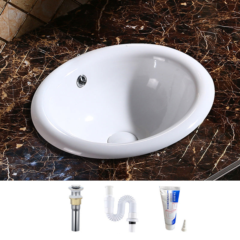 Modern Bathroom Sink Porcelain Oval-Shape Drop-in Bathroom Sink with Pop-Up Drain