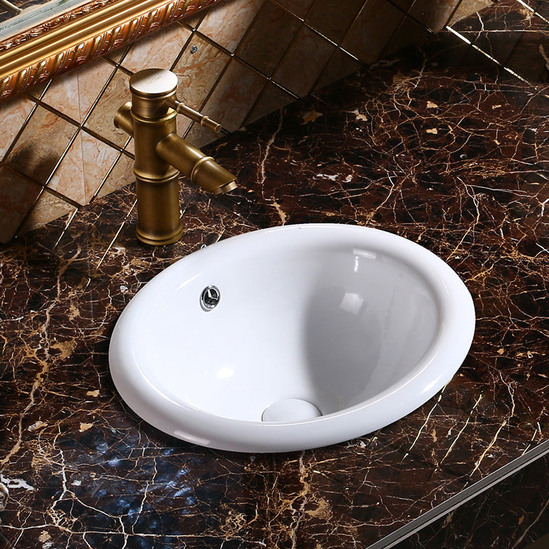 Modern Bathroom Sink Porcelain Oval-Shape Drop-in Bathroom Sink with Pop-Up Drain