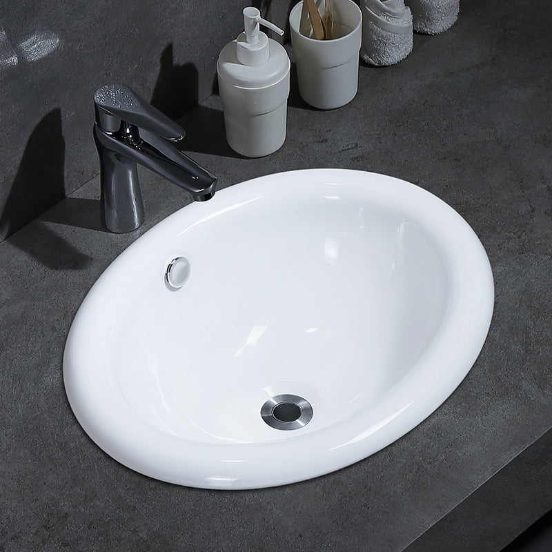 Contemporary Bathroom Sink Porcelain Oval-Shape Drop-in Bathroom Sink without Faucet