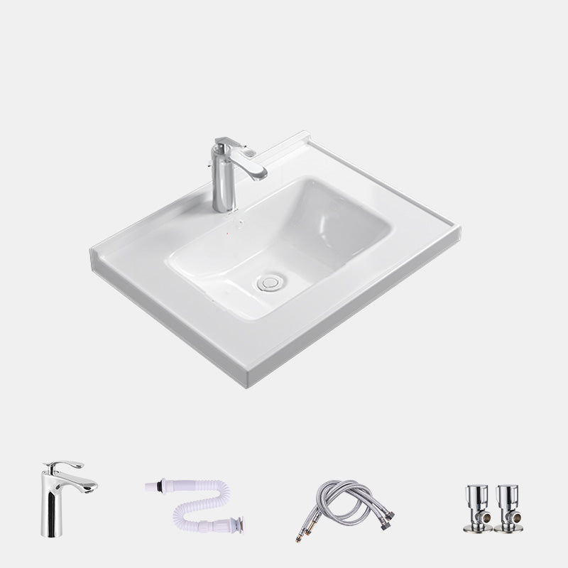 Contemporary Bathroom Sink Rectangular Porcelain Drop-in Bathroom Sink with Pop-Up Drain