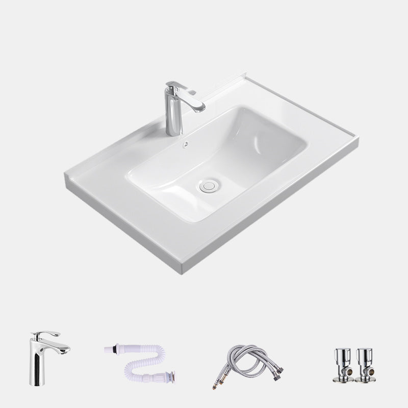 Contemporary Bathroom Sink Rectangular Porcelain Drop-in Bathroom Sink with Pop-Up Drain