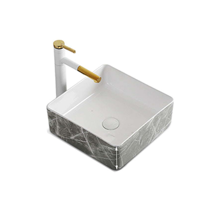 Modern Bathroom Sink Ceramic Marble Pattern Round Bathroom Sink with Pulling Faucet