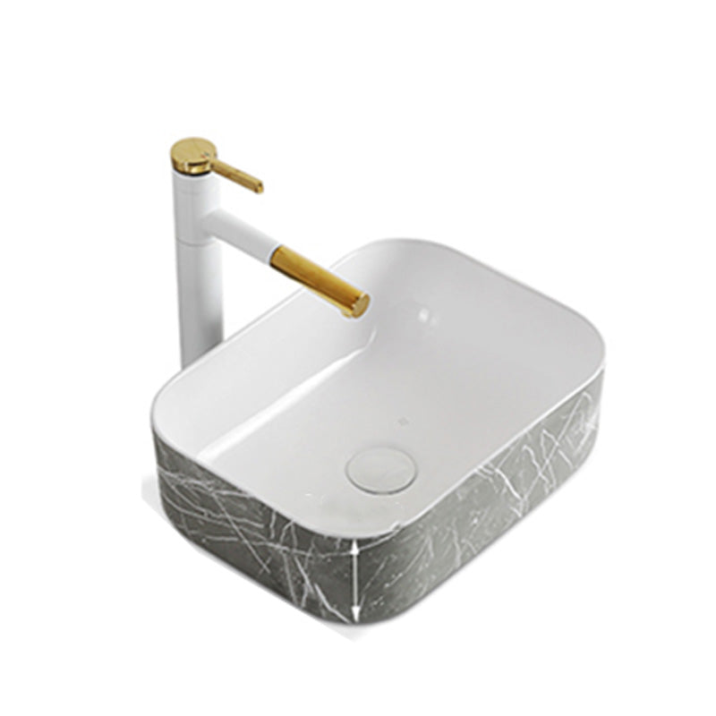 Modern Bathroom Sink Ceramic Marble Pattern Round Bathroom Sink with Pulling Faucet