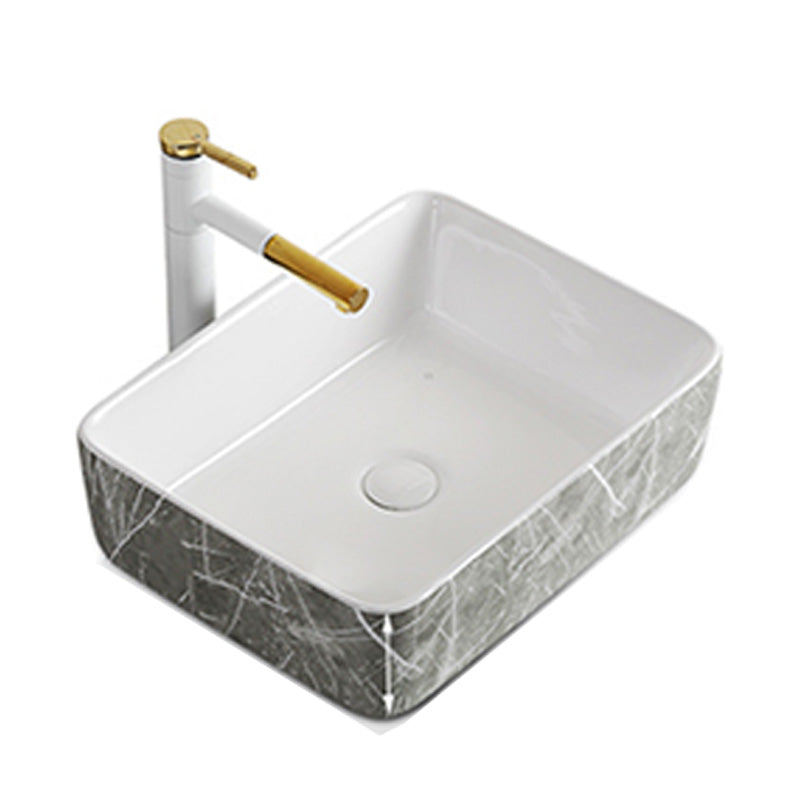 Modern Bathroom Sink Ceramic Marble Pattern Round Bathroom Sink with Pulling Faucet