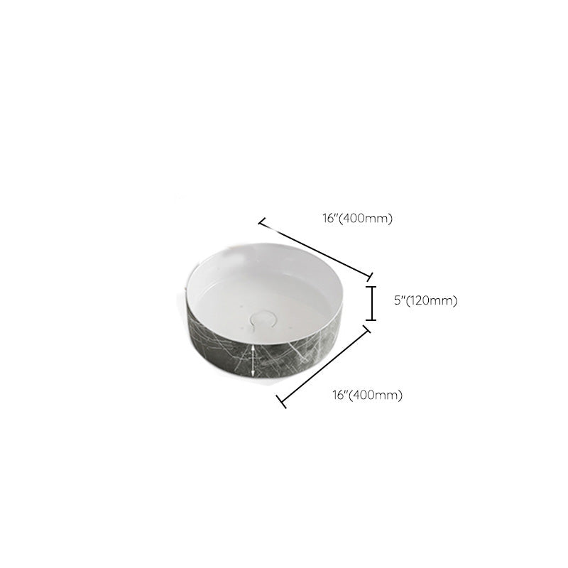 Modern Bathroom Sink Ceramic Marble Pattern Round Bathroom Sink with Pulling Faucet