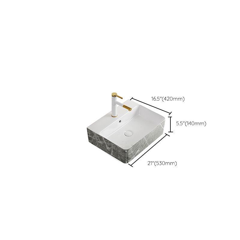 Modern Bathroom Sink Ceramic Marble Pattern Round Bathroom Sink with Pulling Faucet