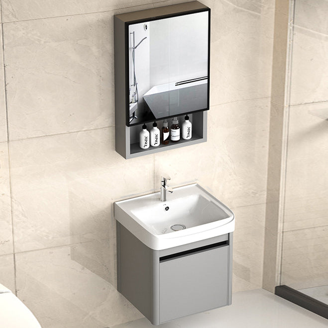 2 Doors Bathroom Vanity Mirror Grey Rectangle Single Sink Wall Mount Vanity