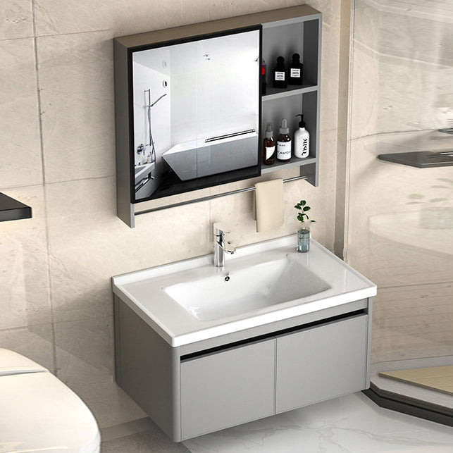 2 Doors Bathroom Vanity Mirror Grey Rectangle Single Sink Wall Mount Vanity