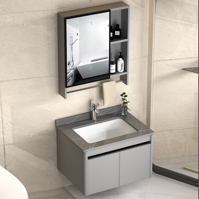 2 Doors Bathroom Vanity Mirror Grey Rectangle Single Sink Wall Mount Vanity