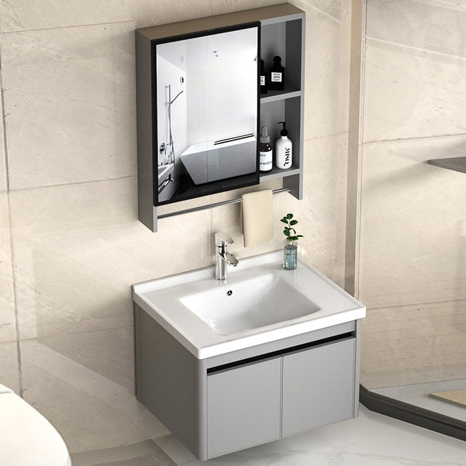 2 Doors Bathroom Vanity Mirror Grey Rectangle Single Sink Wall Mount Vanity