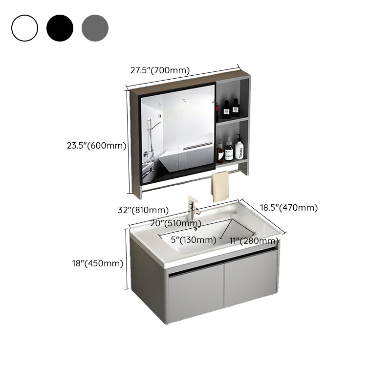 2 Doors Bathroom Vanity Mirror Grey Rectangle Single Sink Wall Mount Vanity