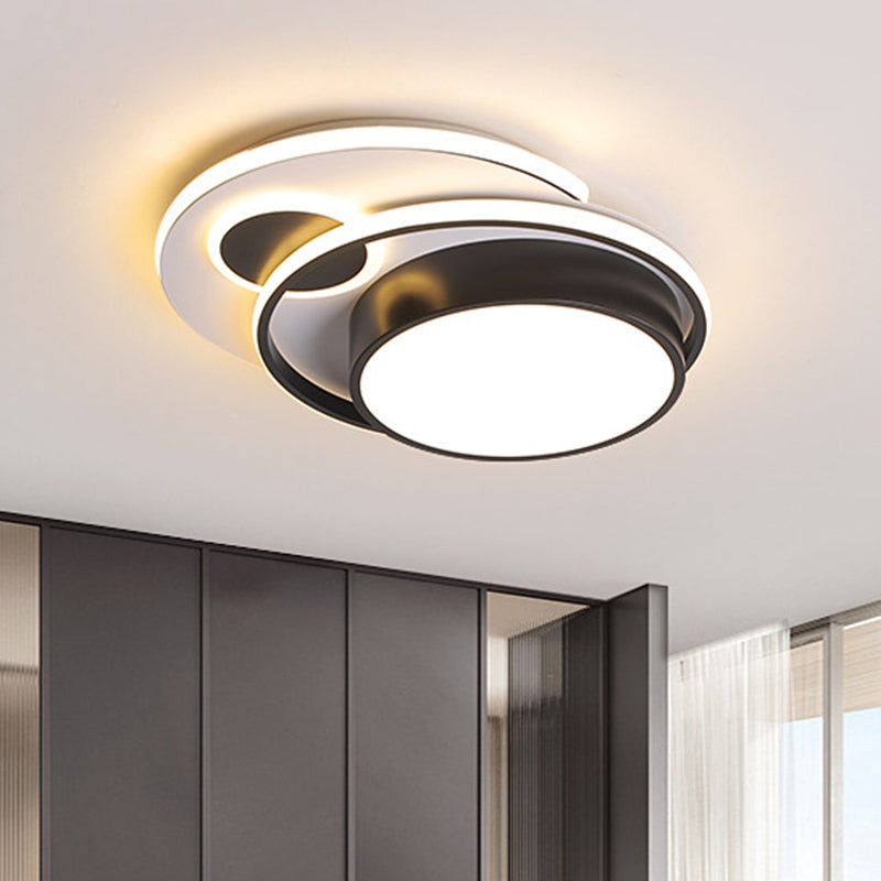 Metallic Drum Flush Mount Lighting Modernism LED Black Ceiling Flush for Bedroom, 16"/19.5" Wide