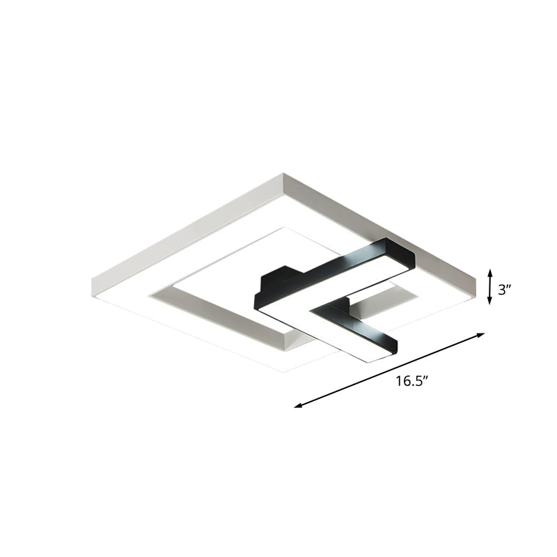 Iron Squared Clock Flush Lighting Simple Black and White LED Ceiling Flush Mount in White/Warm Light, 16.5"/20.5" W