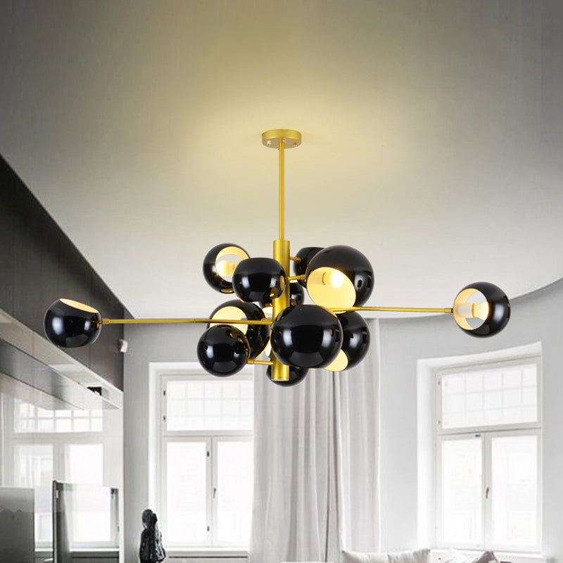 Stacked Simple Style Hanging Chandelier Light with Dome Metal Shade 10/13 Lights Black/White Hanging Light for Dining Room