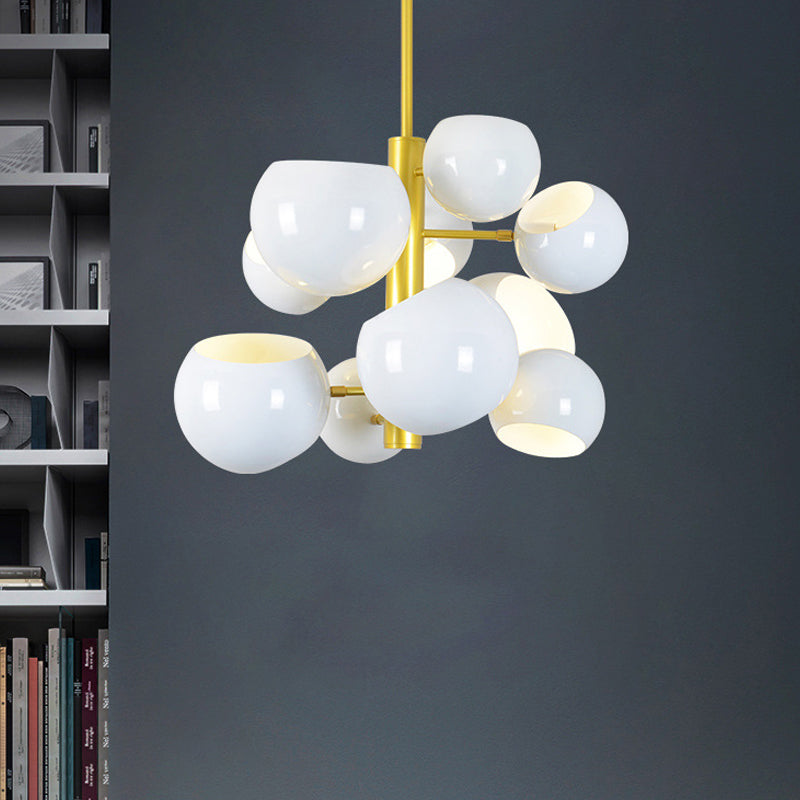 Stacked Simple Style Hanging Chandelier Light with Dome Metal Shade 10/13 Lights Black/White Hanging Light for Dining Room