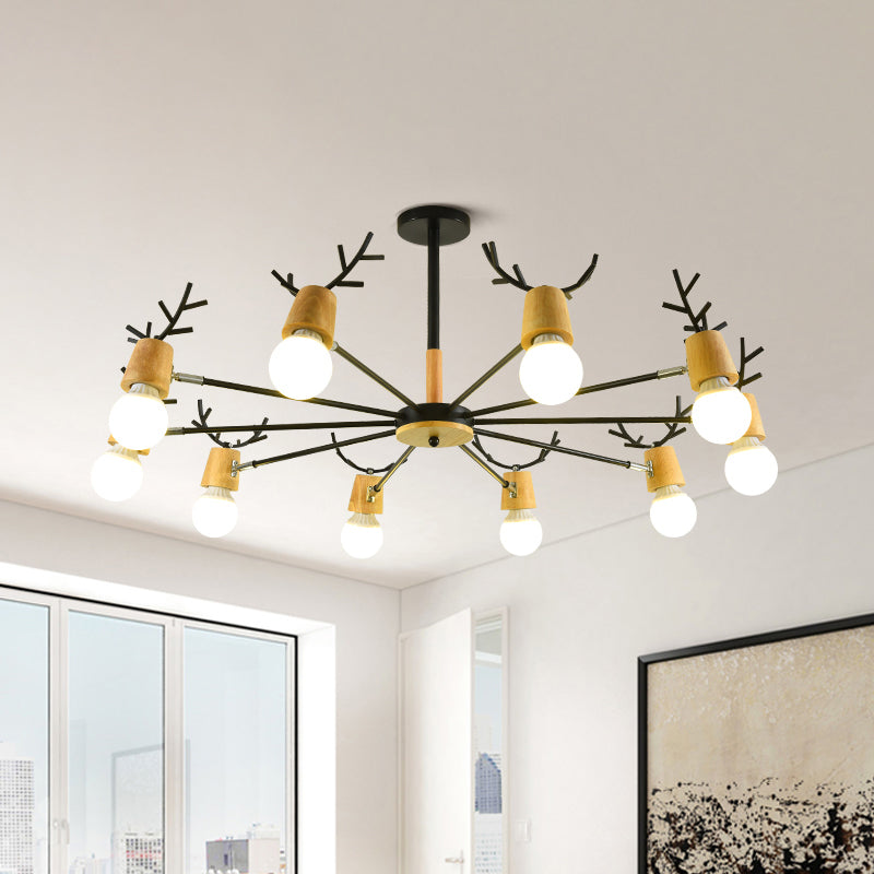 Sputnik Metal Chandelier Lighting Modern 3/6/8 Lights White/Black Ceiling Hang Fixture with Bare Bulb for Bedroom