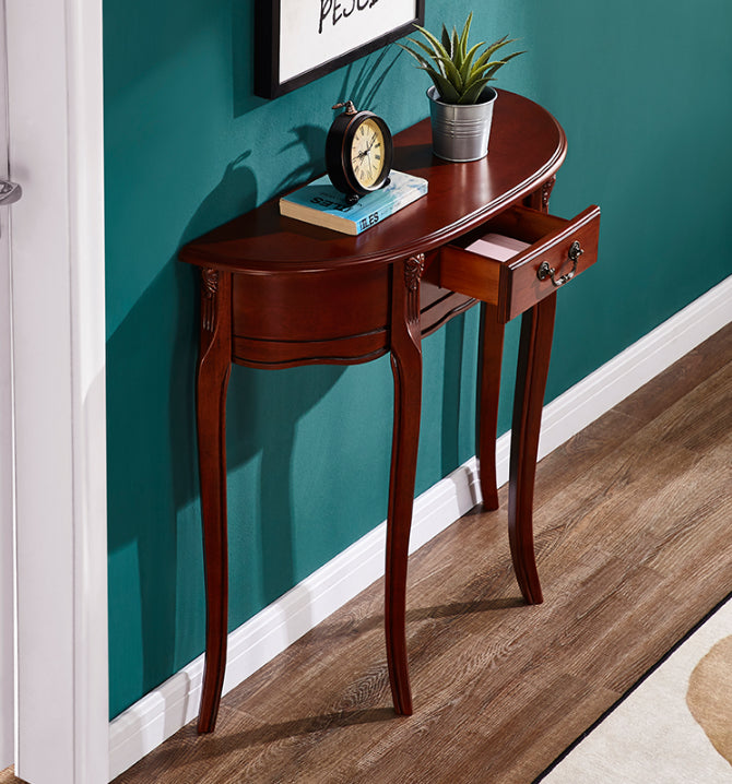 Mid-Century Modern Wooden Accent Table Half Moon Sofa Console Table for Hall