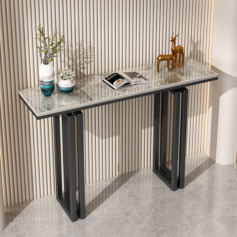 Glam Rectangle Console Accent Table Antique Finish Console Sofa Table in Stone