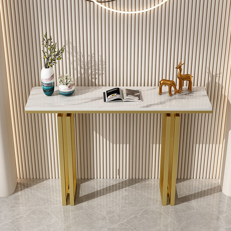 Glam Rectangle Console Accent Table Antique Finish Console Sofa Table in Stone