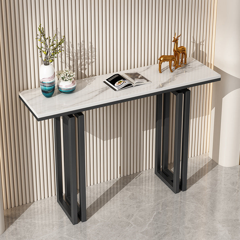 Glam Rectangle Console Accent Table Antique Finish Console Sofa Table in Stone