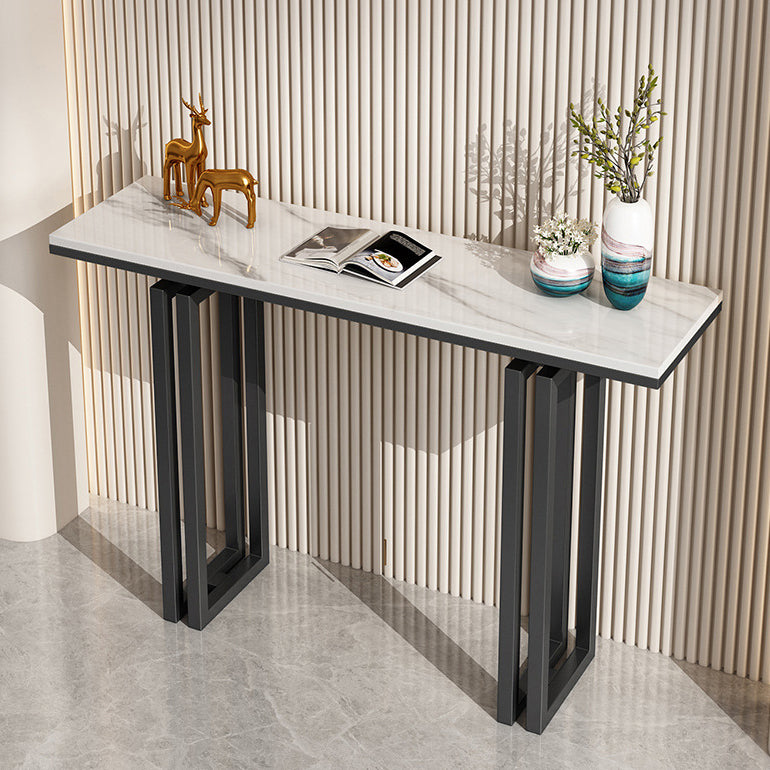 Glam Rectangle Console Accent Table Antique Finish Console Sofa Table in Stone