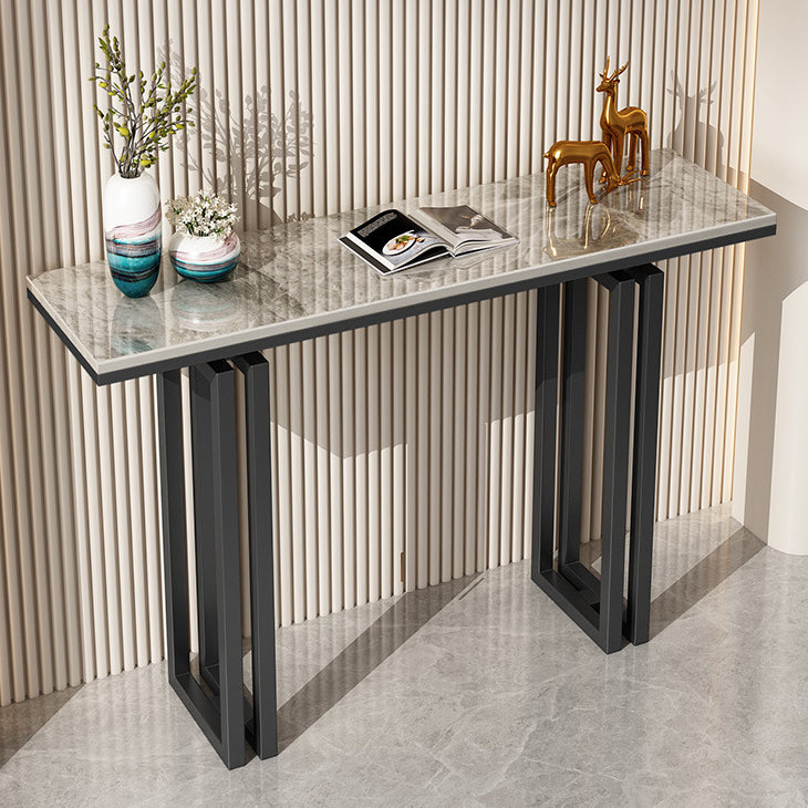 Glam Rectangle Console Accent Table Antique Finish Console Sofa Table in Stone