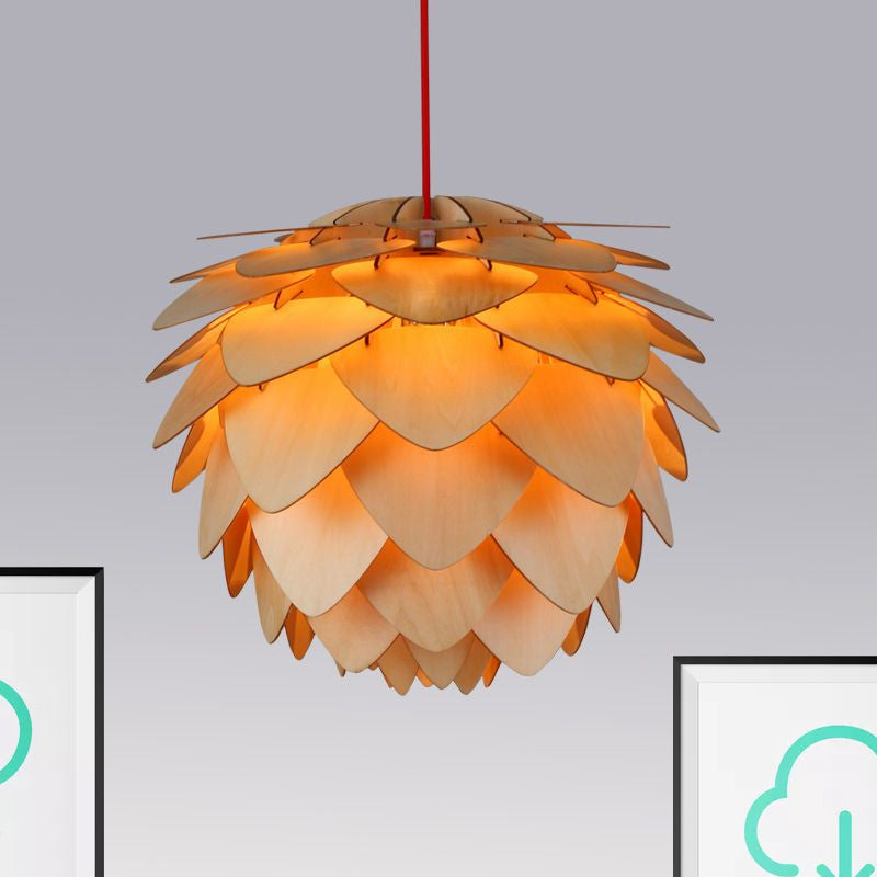 12"/18" W Pine Cone Pendant Lamp Country Style Wood 1 Light Beige Suspension Light for Dining Table