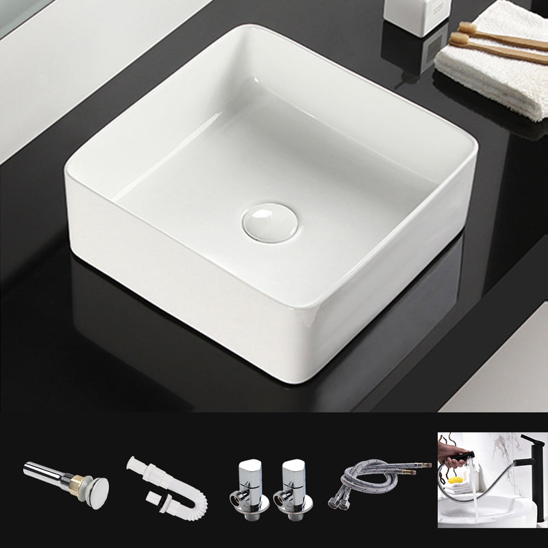 Bathroom Sink Ceramic White Square Black Faucet Bathroom Sink