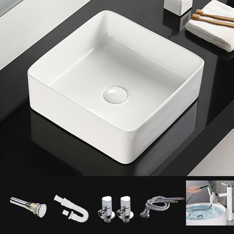 Bathroom Sink Ceramic White Square Black Faucet Bathroom Sink