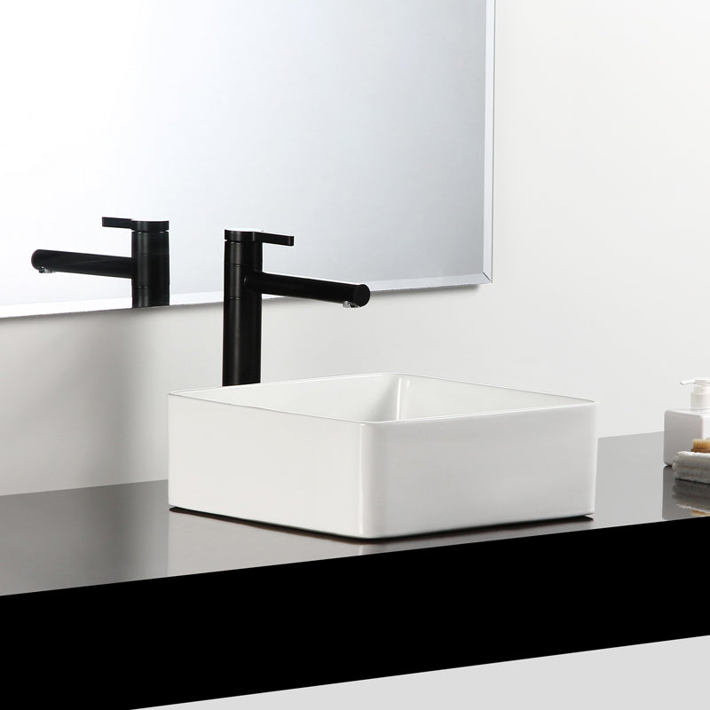 Bathroom Sink Ceramic White Square Black Faucet Bathroom Sink