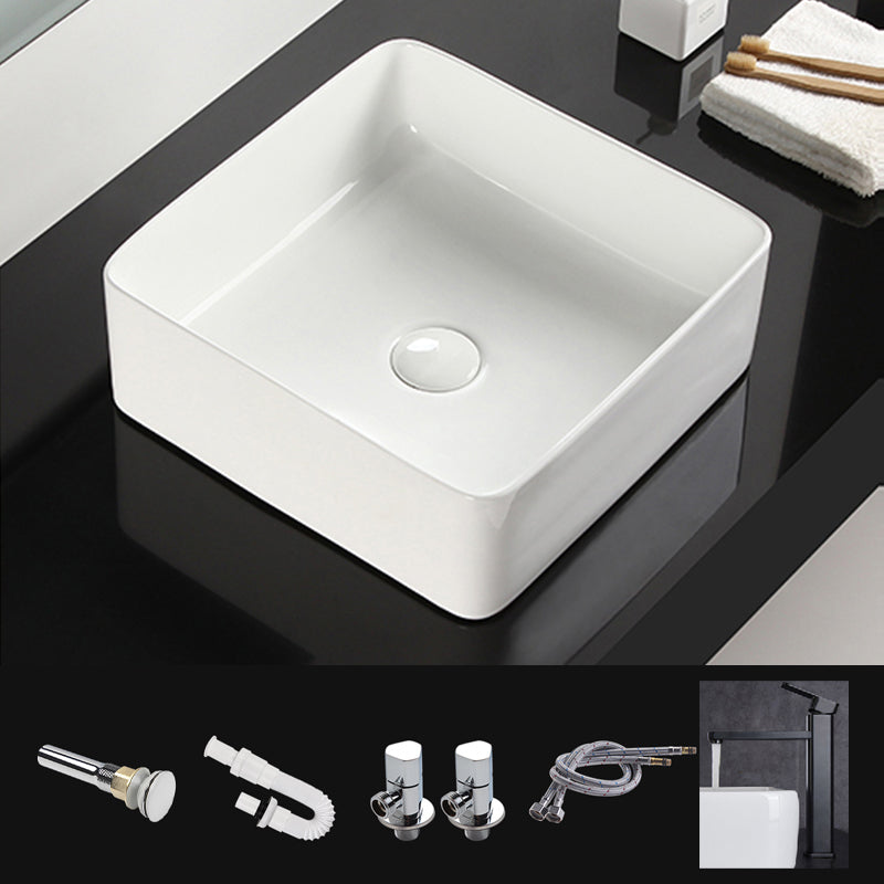 Bathroom Sink Ceramic White Square Black Faucet Bathroom Sink
