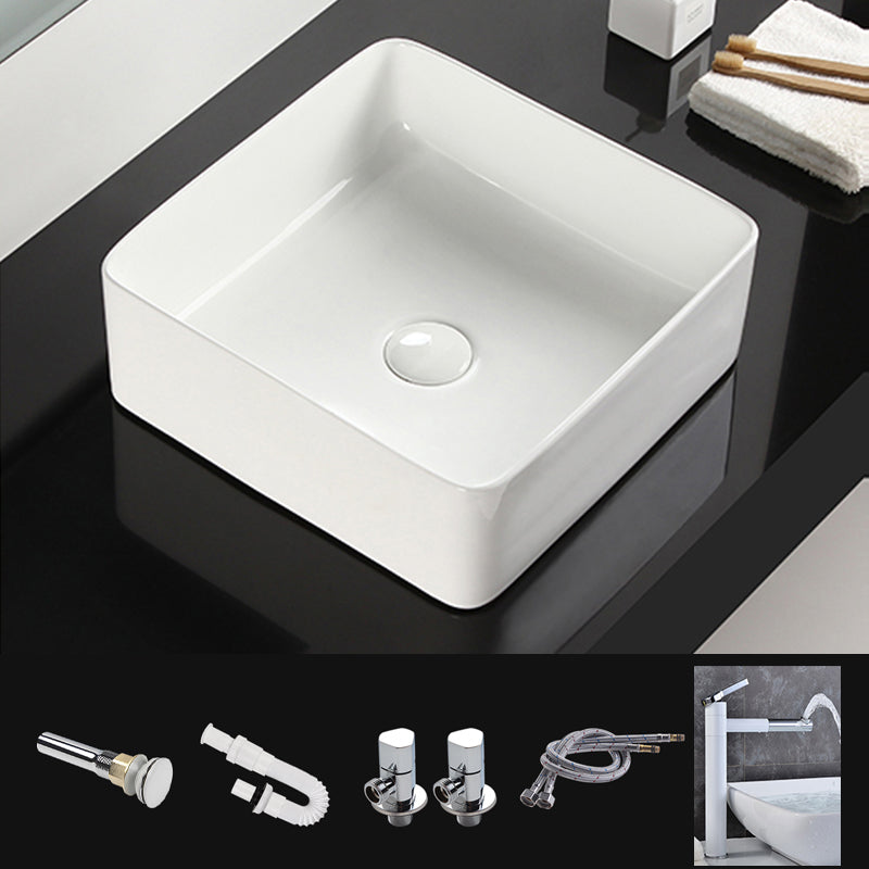 Bathroom Sink Ceramic White Square Black Faucet Bathroom Sink