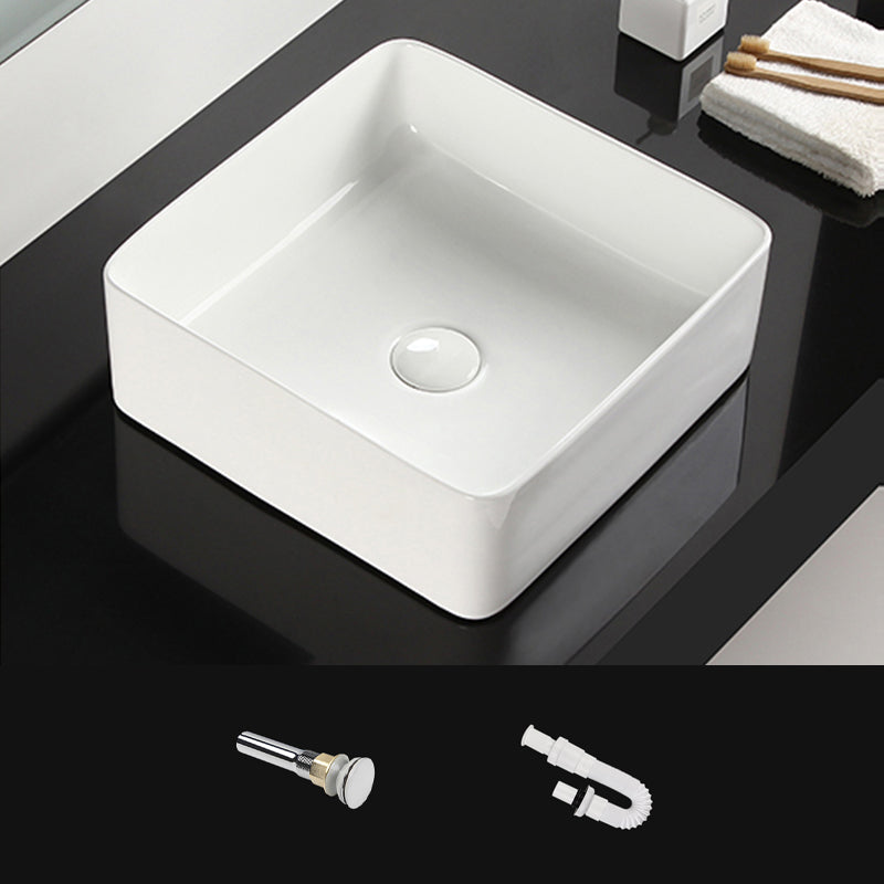 Bathroom Sink Ceramic White Square Black Faucet Bathroom Sink