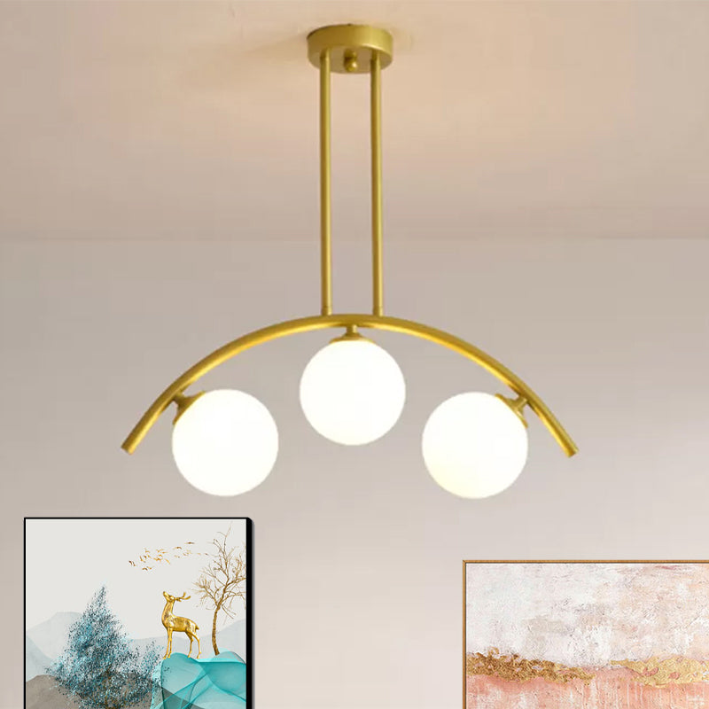 Pendente dell'isola postmoderno 3/5/7 light con luce piena di soffitto curvy in oro per ombra chiara/bianca per cucina