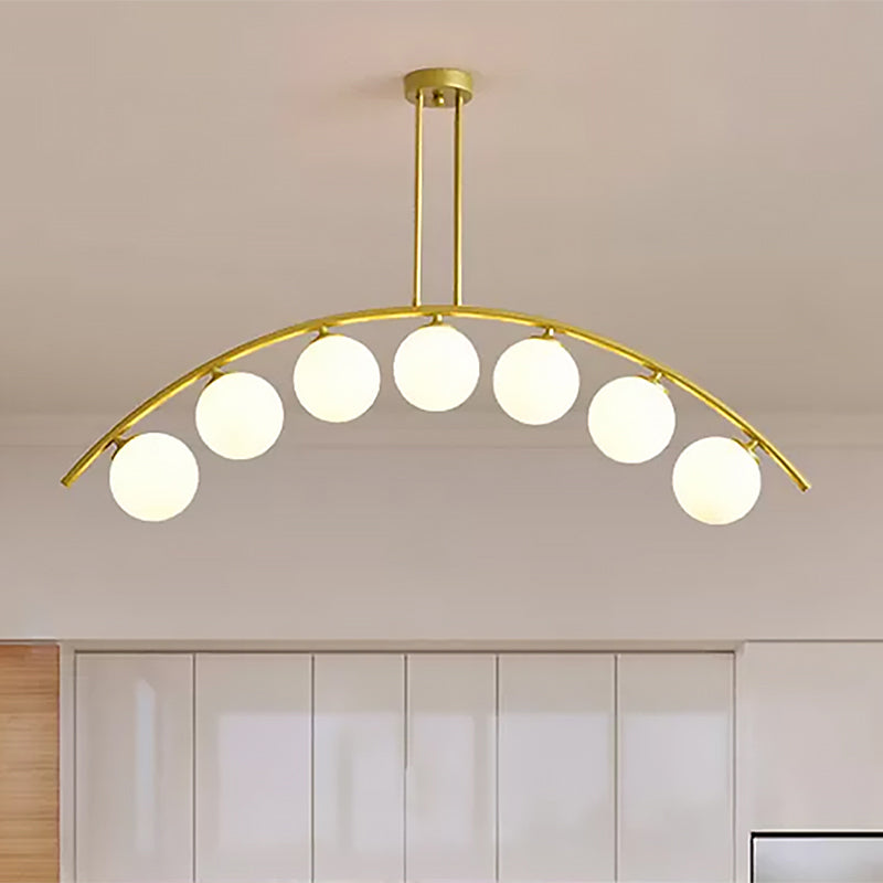 Pendente dell'isola postmoderno 3/5/7 light con luce piena di soffitto curvy in oro per ombra chiara/bianca per cucina