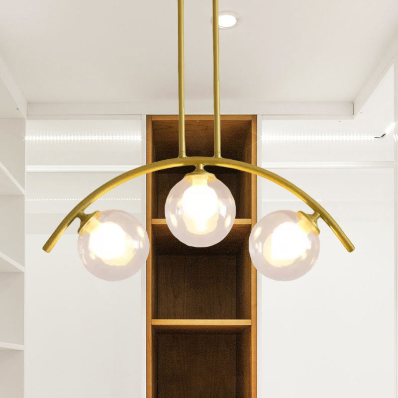 Postmodern 3/5/7-Light Island Pendant with Clear/White Shade Gold Curvy Ceiling Light for Kitchen