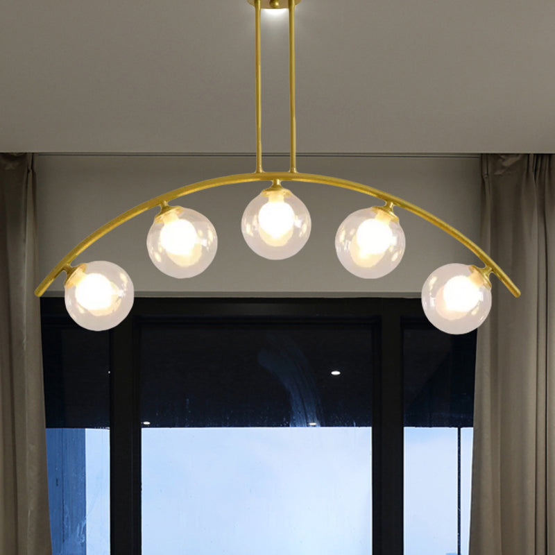 Pendente dell'isola postmoderno 3/5/7 light con luce piena di soffitto curvy in oro per ombra chiara/bianca per cucina