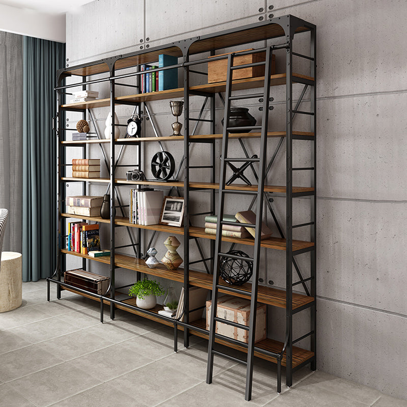 Modern Style Open Back Bookshelf Standard Metal Bookcase in Black