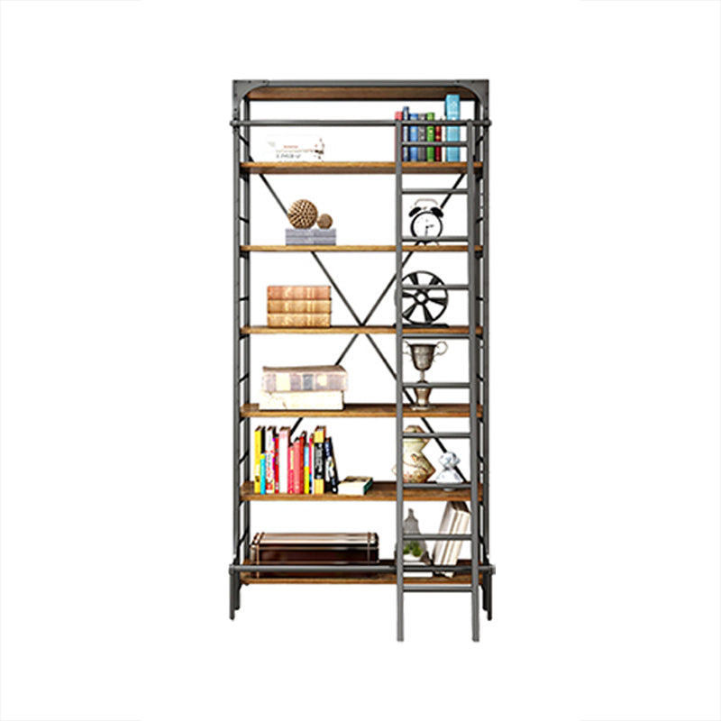 Modern Style Open Back Bookshelf Standard Metal Bookcase in Black