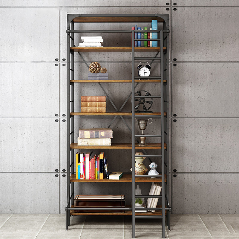 Modern Style Open Back Bookshelf Standard Metal Bookcase in Black