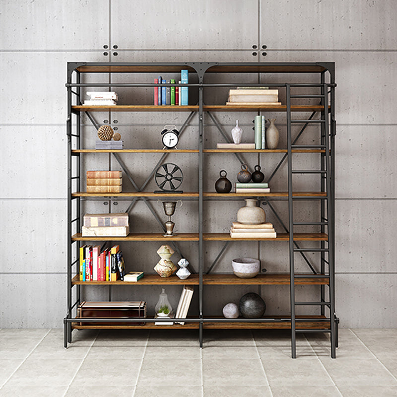 Modern Style Open Back Bookshelf Standard Metal Bookcase in Black