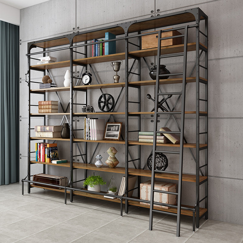 Modern Style Open Back Bookshelf Standard Metal Bookcase in Black